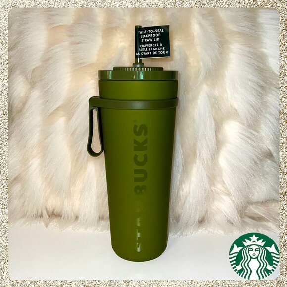 🍁 NWT 2025 Starbucks Fall Olive/Army Green Vacuum SS Cold Cup w/ Twist Straw - Picture 1 of 10